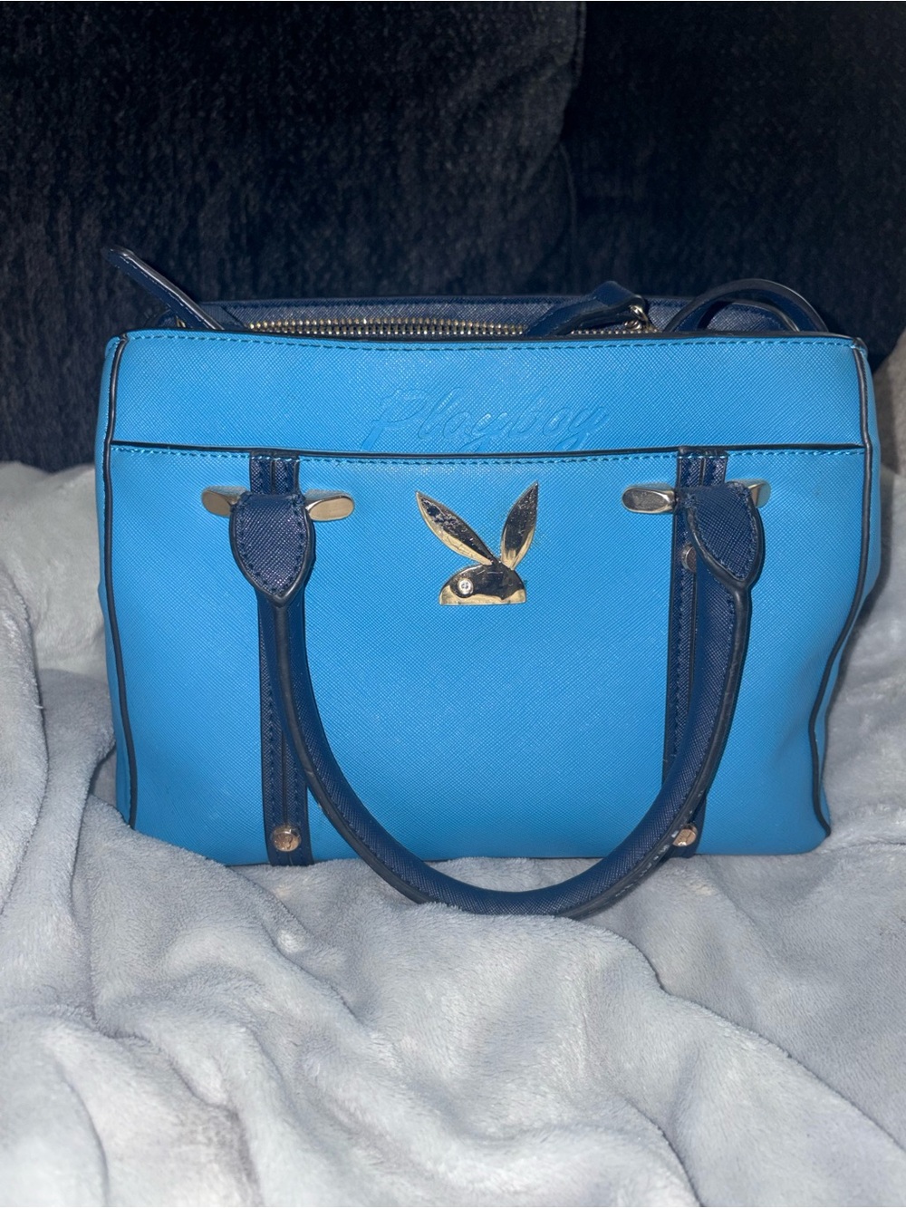 Playboy Blue Structured Satchel Handbag